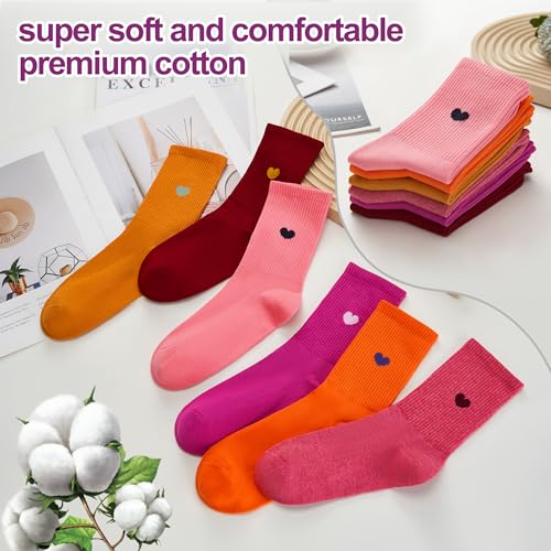 Image of inhees Women's Cotton Crew Socks - 6Pairs Above Ankle Fun Cute Heart Bootie Dress Socks - Gifts for Mother /Her