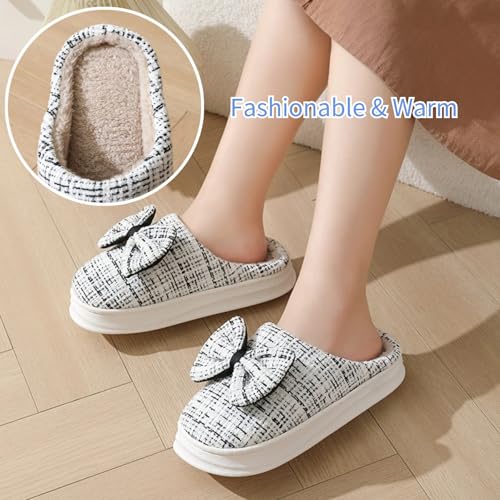 Bow House Slippers Women's Soft Fleece Home Slippers with Bows Winter Warm Plush Slippers Cozy Indoor Cute Bow Tie Slippers Fuzzy Bedroom Slippers Shoes Slip On Non Slip4