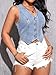 GORGLITTER Women's Sequin Star Jean Vest Top Y2K Sleeveless V Neck Button Crop Denim Tops Blue XX-Large
