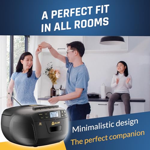 Image of KLIM CD Player & Cassette Tape Player, Bluetooth Boombox, AM /FM Radio, Stereo Sound, Remote, CD and Cassette Combo, Tape Recording, USB Drive, AUX, AC /DC Powered