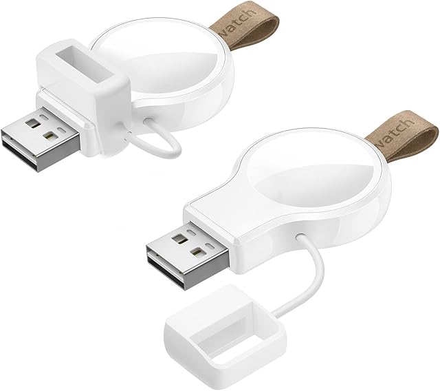 LVFAN 2 Pack Wireless Charger for Apple Watch, Travel Cordless USB Charger with Light Weight Magnetic Quick Charge for Apple Watch Series 8/7/6/5/4/3/2/1/SE/Ultra (White)