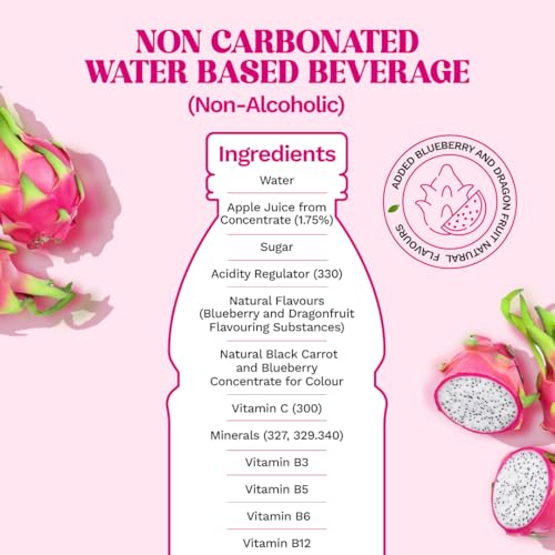 Image of Wild Vitamin Drink Dragon Fruit Flavoured 400ml Pack of 12 - Vitamin C B5 B6 B12 Contains Electrolytes Hydration Drink