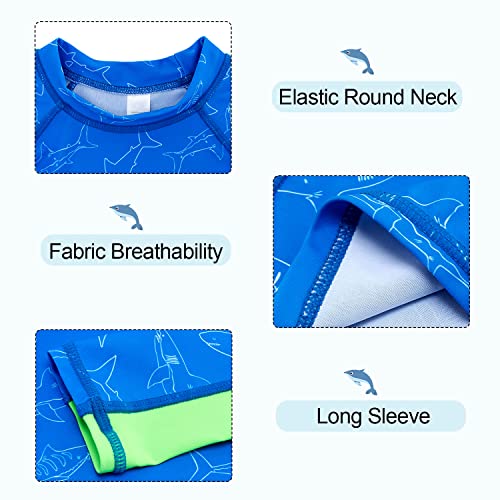 Funnycokid Boys Rash Guard Long Sleeve Size 7-8 Kid Swim Shirts Shark Quick Dry Sun Protection Swimwear Clothes Upf 50+ Surfing Tops 7-8 #TOP4