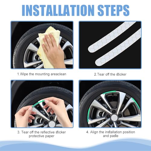 Image of 20PCS Reflective Car Wheel Decorative Stripe Stickers, Car Wheel Decals, Night Safety Warning Car Stickers, Anti-Scratch Reflective Rim Stickers Universal for Cars Motorcycles (Laser Luminous)