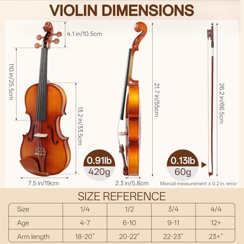 Image of Kmise Teacher Approved 3 /4 Size Violin Starter Kit for Adults Beginners Students, Tough Jujube Wood Acoustic Violins, Fiddle Bundle with Case, Bow, Rosin, Strings, Shoulder Rest & Guide