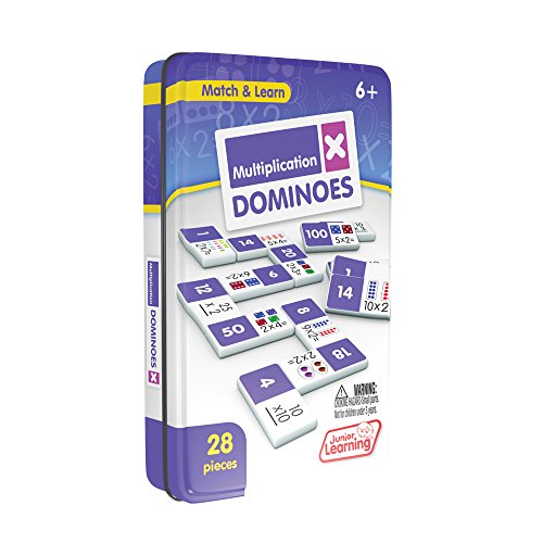 Junior Learning: Multiplication Dominoes, Match & Learn, 28 Pieces, Collectors Tin For Easy Storage, Use For At Home Learning Or In The Classroom #TOP2
