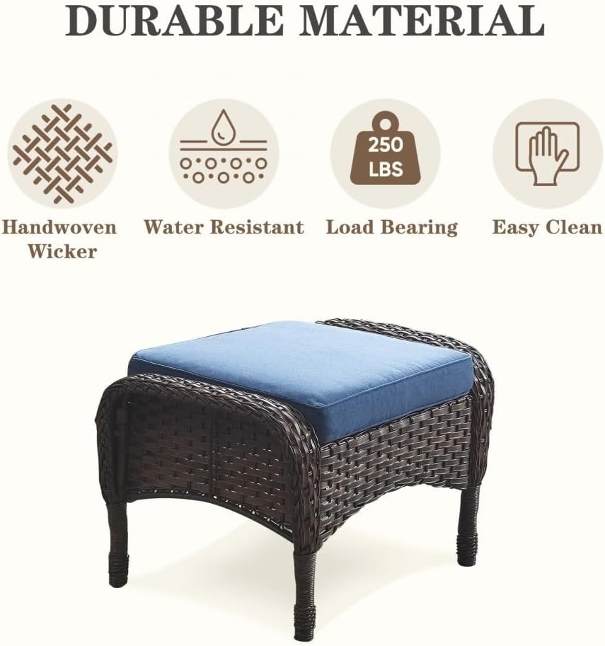 6 Piece Patio Conversation Sets Wicker Patio Furniture Sets with Outdoor Swivel Rocker Chairs Couch for Backyard Porch Balcony Poolside(Blue)