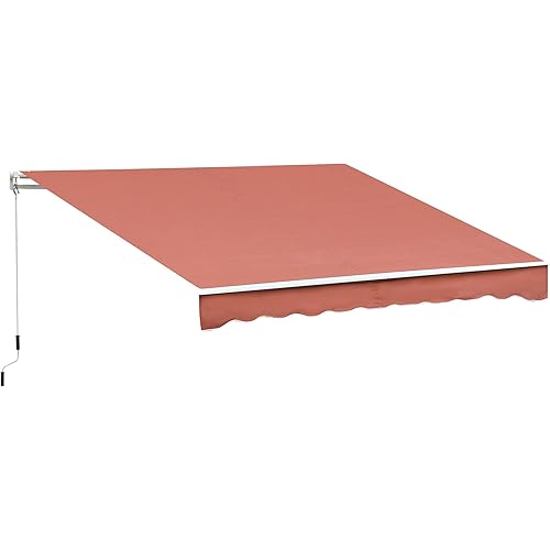 Outsunny 13' x 8' Manual Retractable Sun Shade Patio Awning with Durable Design & Adjustable Length Canopy, Coffee Brown