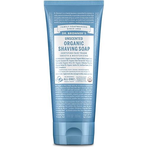 Dr. Bronner's - Organic Shaving Soap (Unscented, 7 Ounce) - Certified Organic, Sugar and Shikakai Powder, Soothes and Moisturizes for Close Comfortable Shave, Use on Face, Underarms and Legs