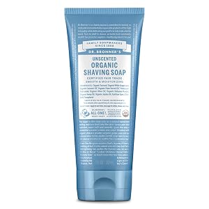 Dr Bronners - Organic Shaving Soap Unscented 7 Ounce - Certified Organic Sugar and Shikakai Powder Soothes and