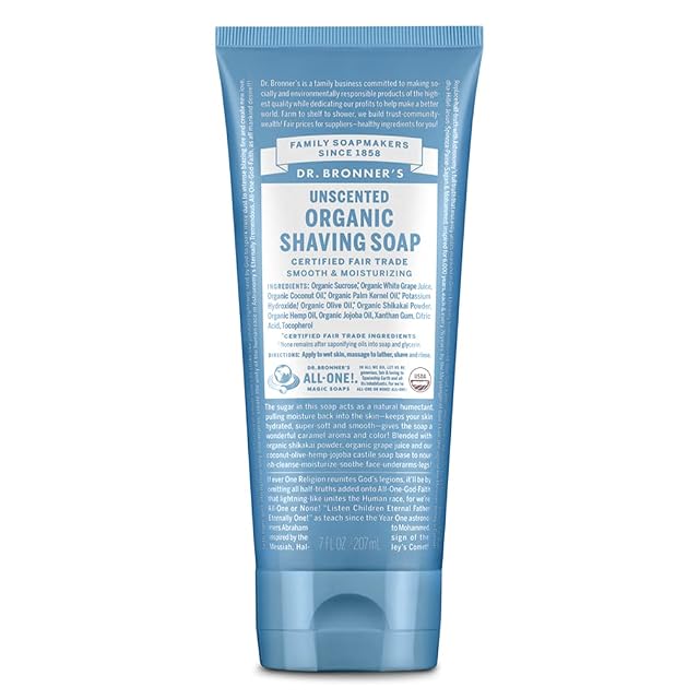 Dr Bronners - Organic Shaving Soap Unscented 7 Ounce - Certified Organic Sugar and Shikakai Powder Soothes and