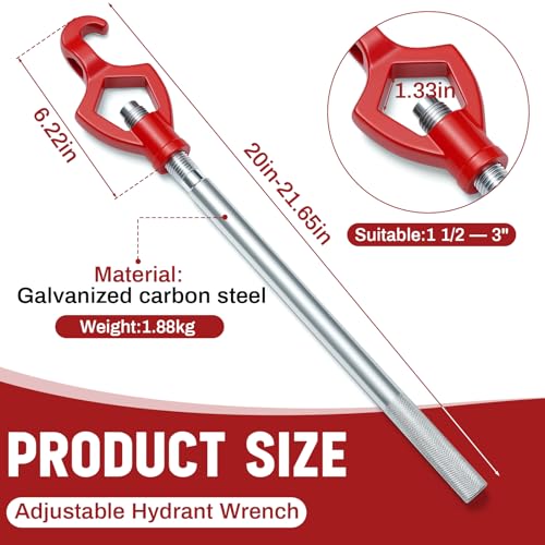 Image of Tandefio 1 Pcs Fire Hydrant Wrench, 1-1 /2 inch to 3 inch, Red