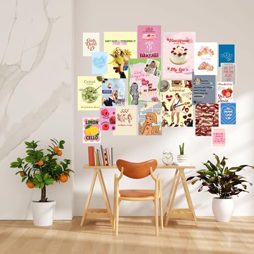 Image of Yellow Town India Sabrina Coded Poster Kit - Set of 21 MultiSized 300 GSM Posters with Free Wall Friendly Adhesive. Coquette Soft Pastel Girly Mood Board Posters for Bedroom