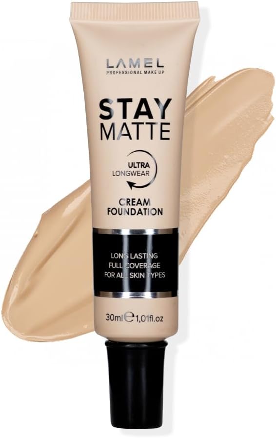 LAMEL Foundation Stay Matte - Full Coverage Foundation - Long-Lasting & Waterpoof - Dewy & Flawless Finish - For All Skin Type - Organic & Oil-Free, 403-1.01fl.oz (Ivory)