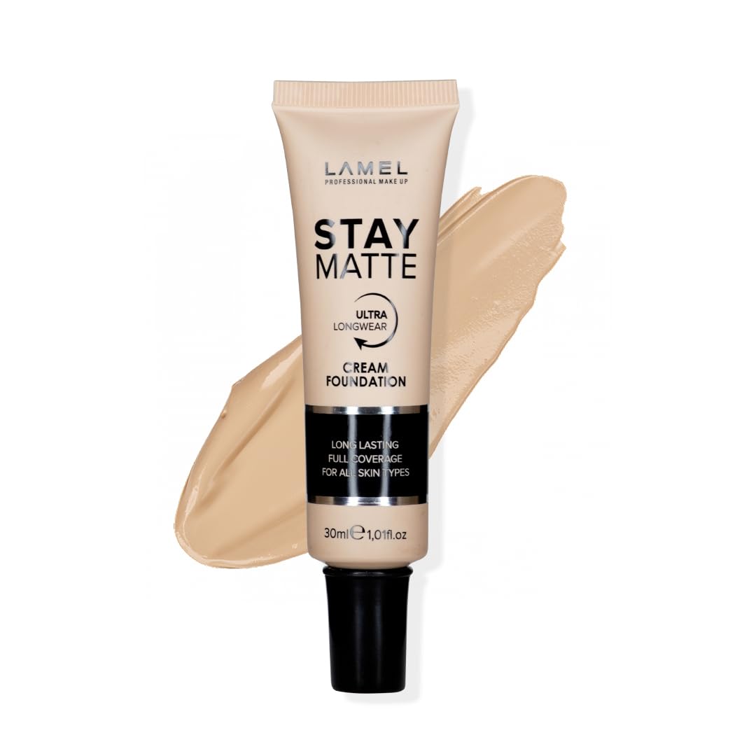 LAMEL Foundation Stay Matte – Full Coverage Foundation – Long-Lasting & Waterpoof – Dewy & Flawless Finish – For All Skin Type – Organic & Oil-Free, 403-1.01fl.oz (Ivory)