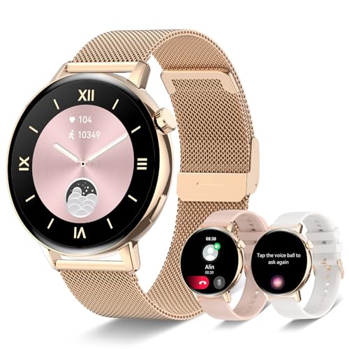 Reloj Inteligente Mujer Redondo con Llamadas, 1,32'' Smartwatch Mujer con Whatsapp Pulsómetro Oxímetro Monitor Sueño, IP67 Impermeable Pulsera Actividad Podómetro para Android iOS, DIY Esfera Reloj