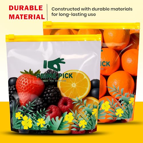 Image of PRIME PICK Multipurpose Zip Lock Storage Bags Small, Medium and Large, Reusable & Reclosable Double Zipper, Leak-Proof Food Grade Plastic, Microwave Freezer Saf (1, L)