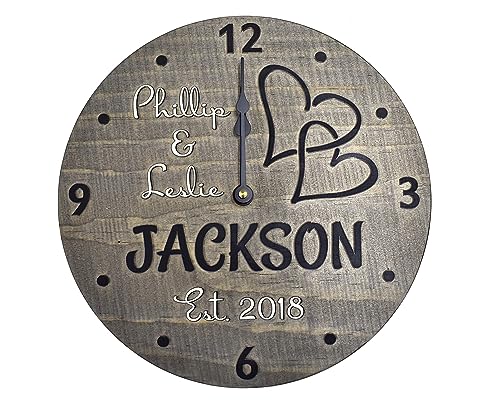 11 Inch Handmade Wooden Wall Clock Personalized for Couple - One of a Kind Wedding