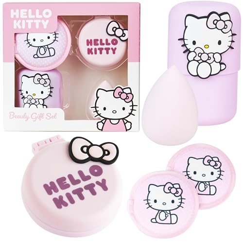 Hello Kitty Sanrio Coffret Accessoires Beauté Femme et Ado, Éponge Maquillage, Étui Silicone,...