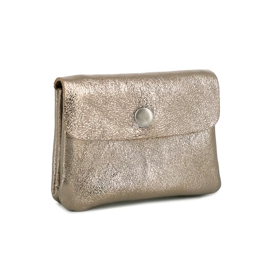 Double Tree - Porte-Monnaie Femme en Cuir Véritable Irisé - Petit Portefeuille Brillant à Rabat Format Enveloppe Élégant - Léger et Pratique - Taupe