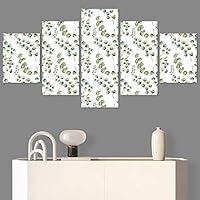 SIGNWIN 5 Panel Canvas Wall Art Modern Art Decorative Elements Fun Illustrations Leaves Multicolor Patterns for Home Decorations Ready to Hang - 60