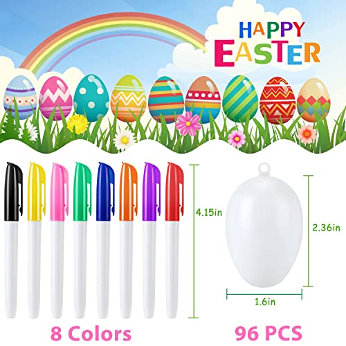 Newbea 96Pcs White Plastic Easter Eggs Diy Easter Egg Ornaments For Tree, Easter Hunt, Easter Basket Stuffers Artificial Egg Diy Decor Egg With 8 Color Pen #TOP4