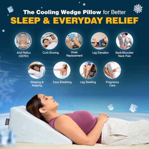 Image of Orista CoolTech Wedge Pillow for Back Support & Acid Reflux Relief | Self-Cooling Fabric with 4C Cooler Surface | High Density Memory Foam Bed Wedge Sleeping Reading Snoring GERD & Leg Elevation