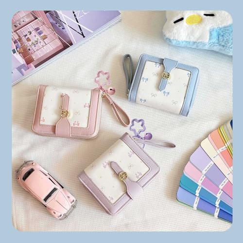 Image of Cute Wallet Girls Bow Small Little Wallets For Women Zipper Coin Pocket Purse (Blue)