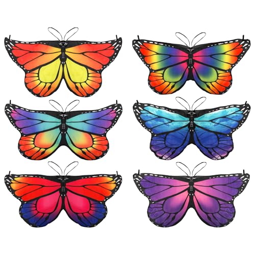 Covzoe 6 Pieces Butterfly Wings for Kids, Girls Fairy Angel Dress Up Wings Bulk, Princess Costume Cape Butterfly Accessories Kit for Toddler Cosplay, Christmas Party, Birthday Toys, Halloween