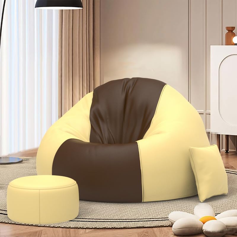 Image of Biggie Bean Bag Chair with Beans Filled 4XL The Evergreen Classics Bean Sofa-Crafted for Comfort-Styled for Elegance with Free Cushion & Footrest (Matching Color : Leatherette Brown Cream)