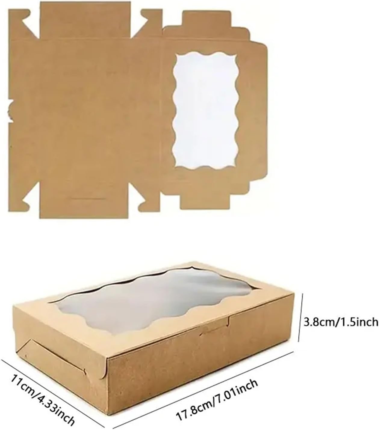 Cupcake Boxes 35 Cake Carriers, Rectangular Boxes with Lid & Window (White, Brown) - For Pies, Doughnuts, Muffins, Weddings, Parties(Brown)