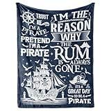 Huglanket Pirate Gifts Blanket for Men, Gifts for Pirate Lovers - Throw Blanket for Him, 50' x 65' - Blue