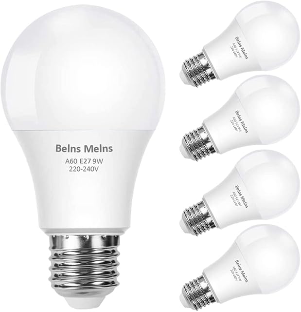 Belns Melns E27 LED Light Bulbs with Edison Screw Cap, 9W (Equivalent to 60W), 6500K Cool White - Pack of 5