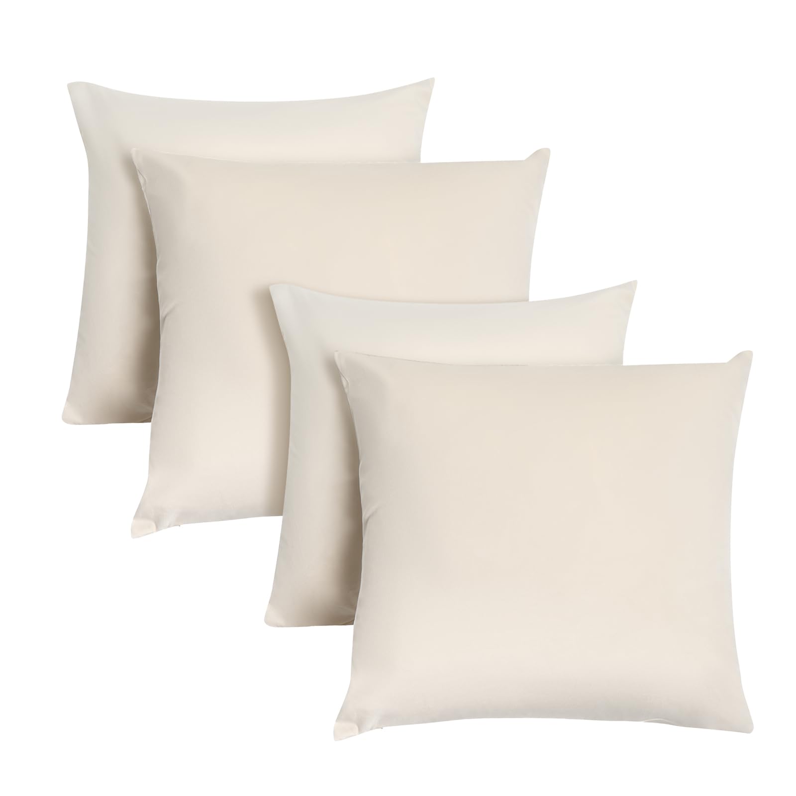 OHS Cream Cushion Covers 45 x 45 Set of 4, Super Soft Matte Velvet Cushion Covers Decorative Square Throw Pillow Cover with Invisible Zipper Home Decoration for Sofa Bedroom Living Room
