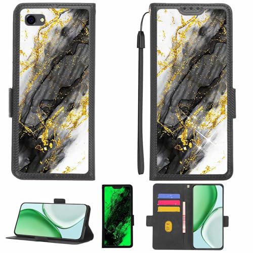 Aroepurt Case Compatible for Qubo Sp-510 Phone Case Flip Cover [with Tempered Glass Screen Protector][RFID Blocking][Gold Glitter+Luminous] LPT-HDL