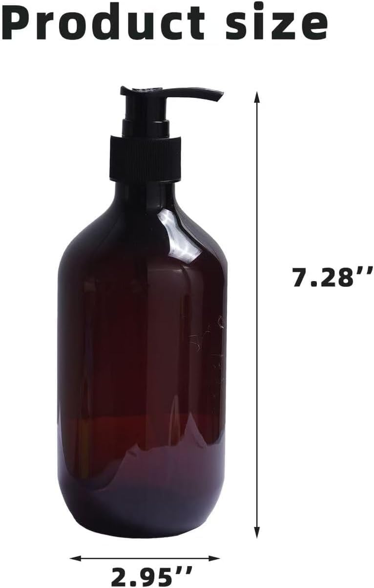 4 PcsSoap Dispenser Bottles with Pump, 500 ml/17 oz Brown Hand and Dish Soap Dispenser Set, Plastic Soap Dispensers with Pump for Hand Dish Liquids Kitchen Sink Bathroom Decor,with Labels & Funnel