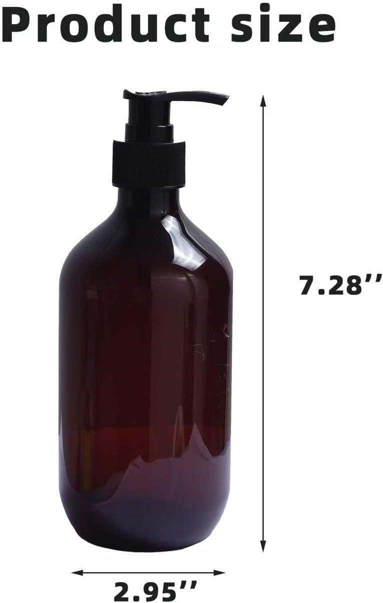 Set di 4 dispenser di sapone con pompa, 500 ml, marrone, dispenser di sapone per mani e piatti, dispenser di sapone in plastica con pompa, per piatti, liquidi, lavello da cucina, bagno, con etichette