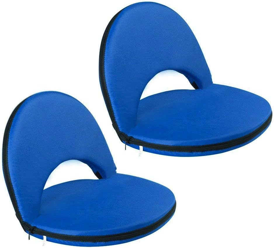 Protable Stadium Seat Adjustable Recliner Cushion with Carry Strap for Bleachers or Benches, Blue Set of 2