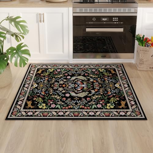 Entryway Rug 2x3 Rug Door Mat Indoor Entrance Washable Rug Small Non-Slip Low Pile Throw Rugs for Entryway, Kitchen, Front Door Indoor Entrance, Entry (Vibrant Black)