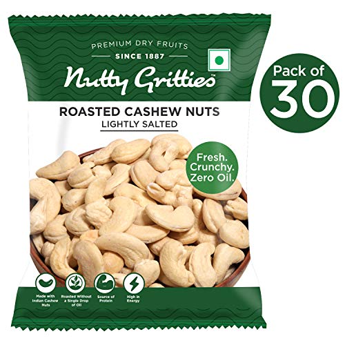 Image of Nutty Gritties Roasted Cashews, Lightly Salted, Dry Roasted, Non Fried, Zero Oil, Crunchy Healthy Snack - 21g (Pack of 30)