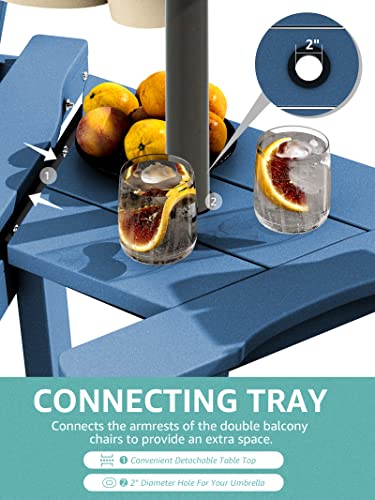 Kingyes Balcony Chair Tall Adirondack Chair Set Of 2 Outdoor Adirondack Barstools With Connecting Tray - Patio Stools Weather Resistant For Deck Balcony Pool Backyard, Blue #TOP2