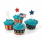Fun Express Fourth of July Patriotic Red, White and Blue Baking Cups w/Star Picks - 100 PIeces