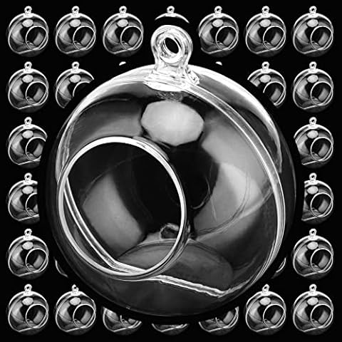 HEIHAK 40 PCS 3.5 Inch Round Acrylic Hanging Globe, Clear Acrylic Hanging Tealight Balls, Lightweight Fillable Plastic Bulbs Air Plant Holder for House Wedding Decor Landscape, Gifting, DIY Hanger Cover