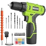 FADAKWALT 12V CordlessDrill, Battery Power Drill Drivers, 3/8” inch Keyless Chuck, Electric Screwdriver Kit, 21+1 Torque Setting, Combi Drill with Li-Ion Battery and Charger(Green)