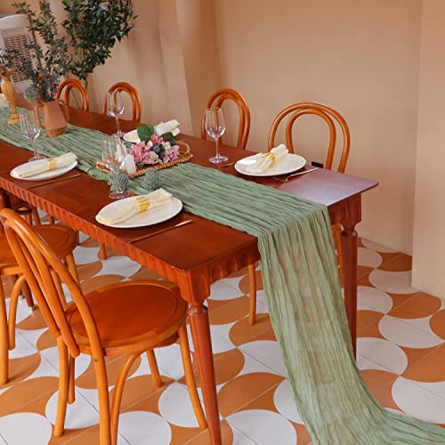 Snowkingdom 6Pcs 13Ft Sage Green Cheesecloth Table Runner, 160Inch Long Cheese Cloth Boho Gauze Table Runner For Wedding Bridal Baby Shower Birthday Holiday Party Rustic Sheer Table Decorations #TOP6