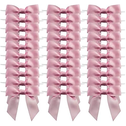 7Rainbows 30pcs Boutique 5/8" Pink Satin Ribbon Twist Tie Bows for Tying Up Packages Gift Wrapping Cover