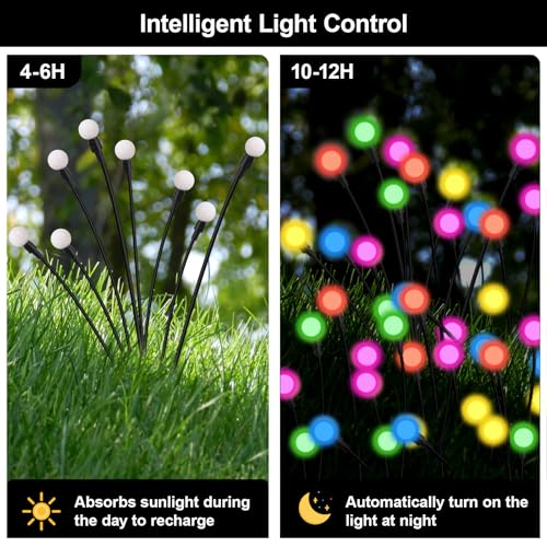 Petriveil Solar Firefly Lights Multicolor, 8 Pack 800mAh Swaying Firefly Garden Lights Solar Powered Outdoor Waterproof Color Changing for Outside Yard Patio Lawn Pathway Walkway Stake Christmas Decor by Petriveil - Used condition - Image 2