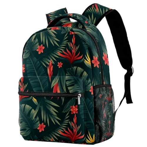 Sac à dos d'école pour ranger grands cahiers et vêtements de sport motif feuilles rouges