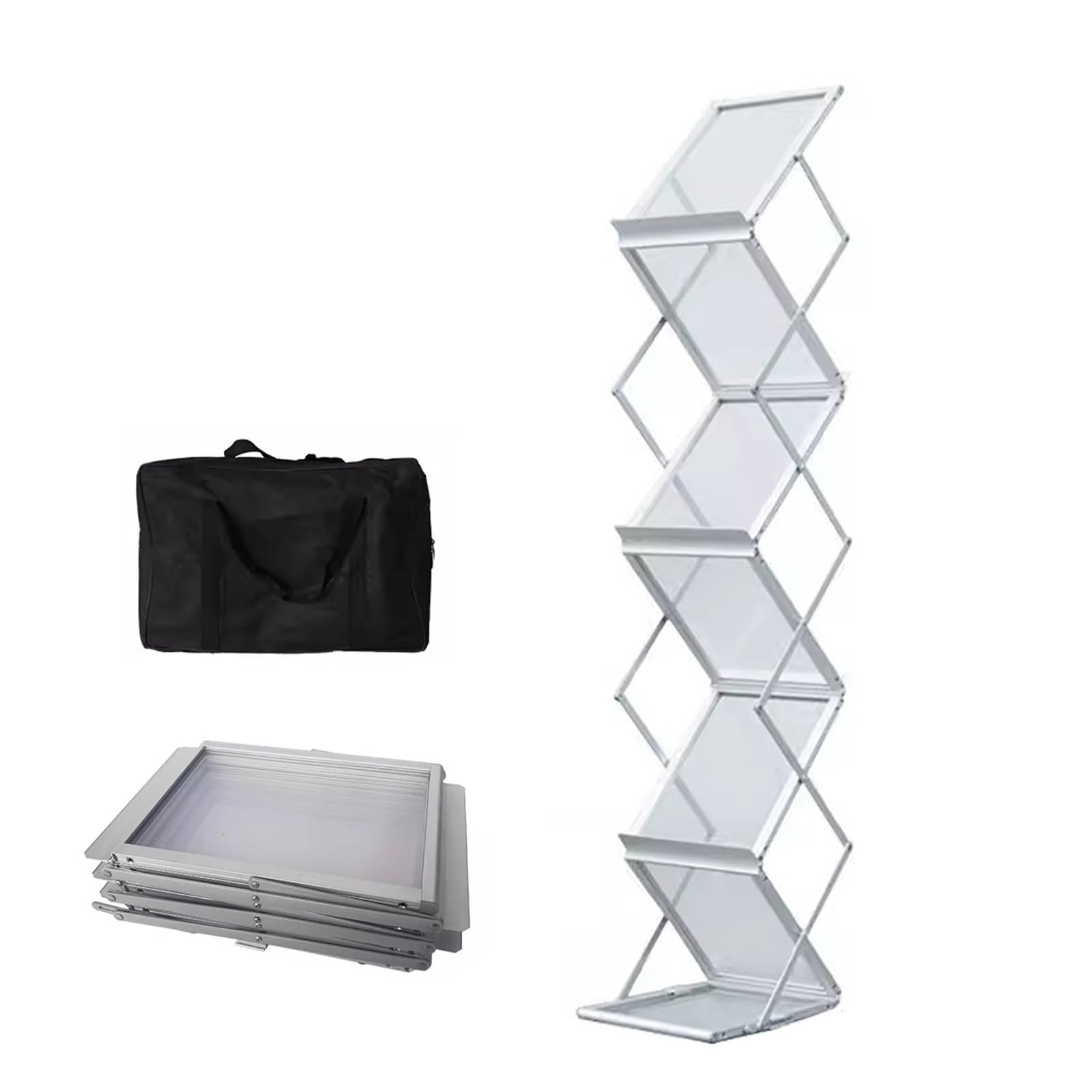 ASerZenith Magazine Display Rack, Aluminum Folding Literature Catalog Rack, 6 Pockets, for Office, Supermarket and Retail Store, Exhibition Stand