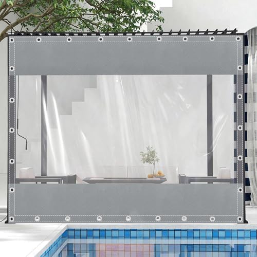 KGUDYS Cortinas De Exterior Impermeables para Pérgolas,Jardines,Patios,Cortina Transparentes Waterproof,Cortinas De Empalme Resistentes Y Personalizables,Gruesas,Gray-1.4x2m(4.6x6.6ft)